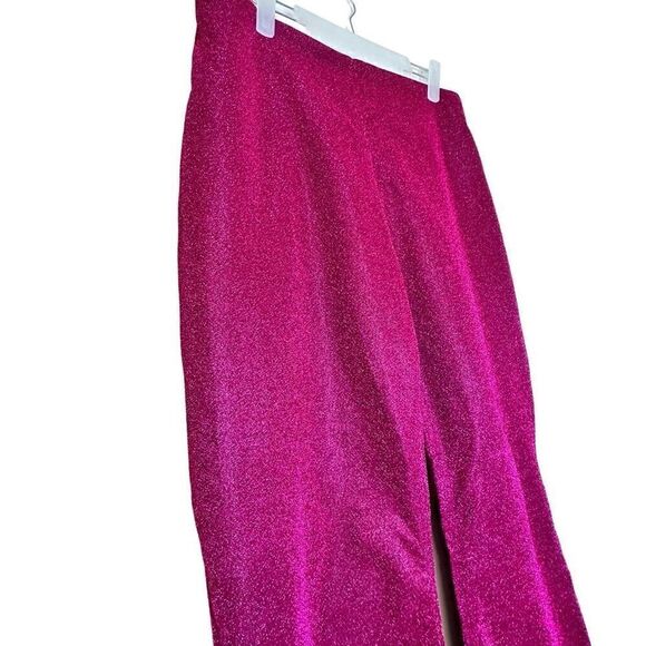 Anthro Pitcha Clothier Stretch Glitter Extreme Flare Trouser Pants Hot Pink Size - Picture 2 of 5